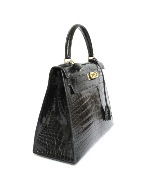 Kelly 28 HERMES croco noir porosus