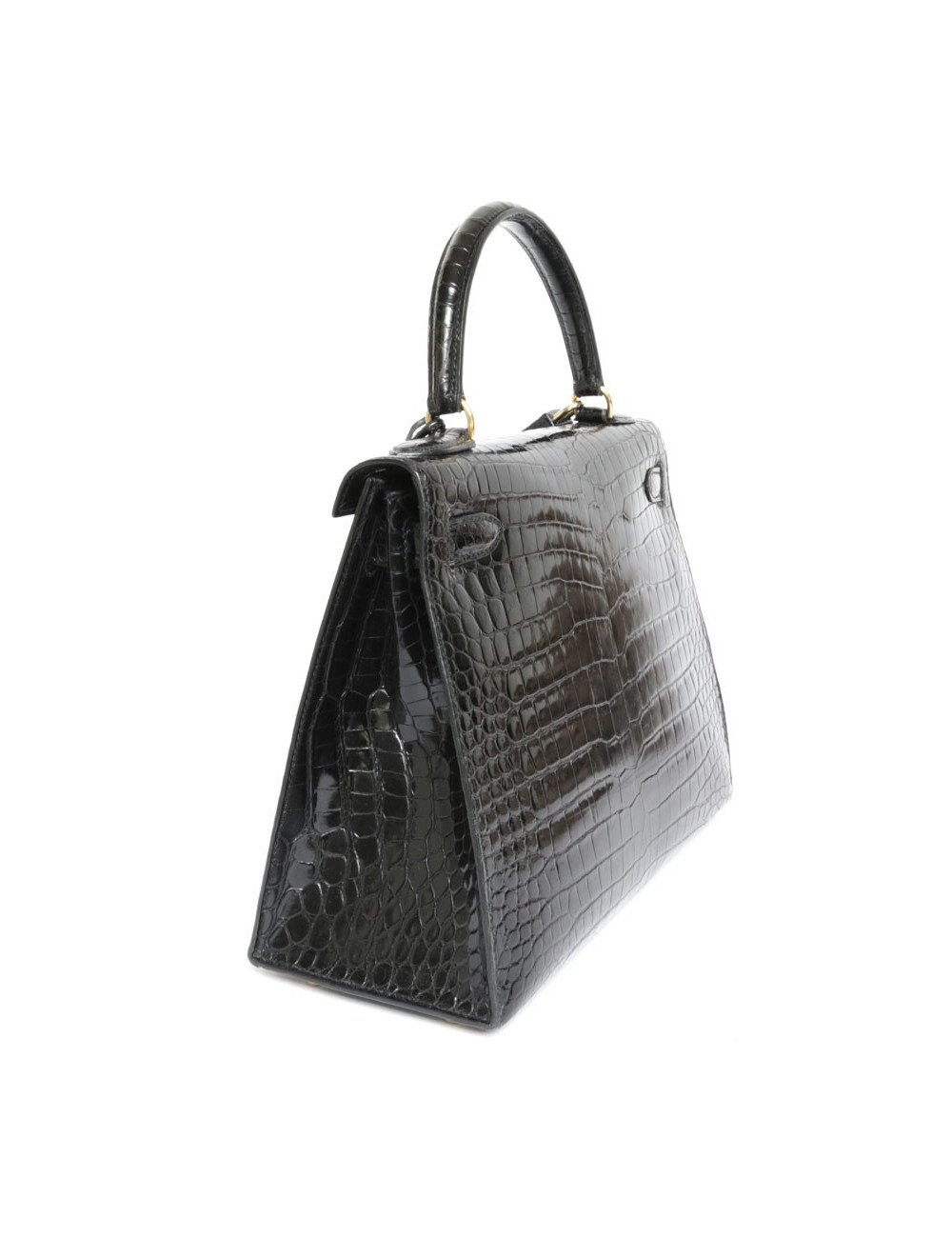 Kelly 28 HERMES croco noir porosus