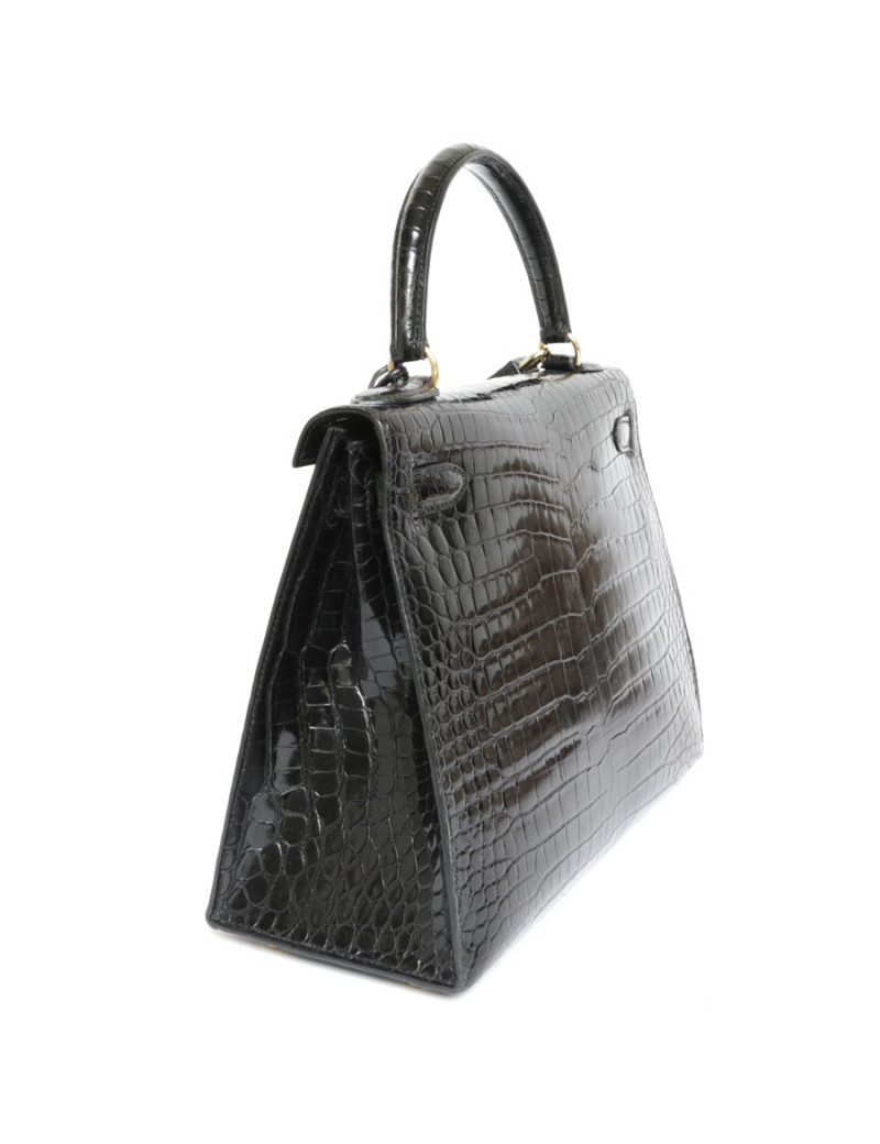 Kelly 28 HERMÈS black porosus crocodile leather