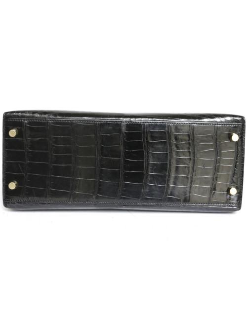Kelly 28 HERMES croco noir porosus