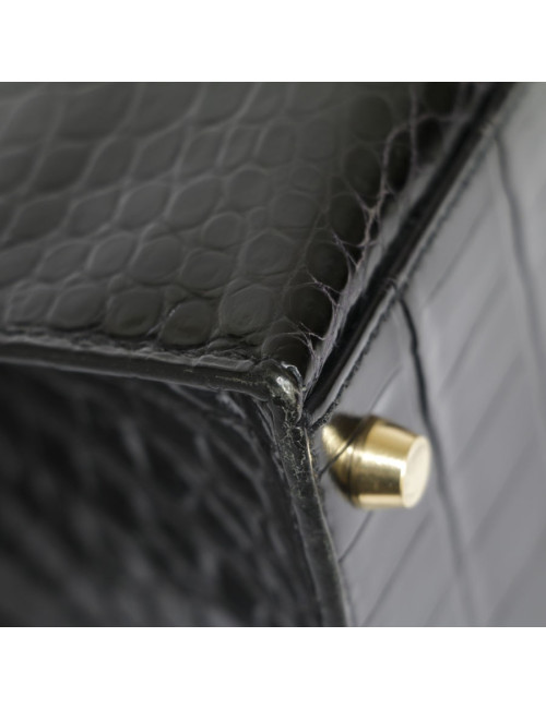 Kelly 28 HERMES croco noir porosus