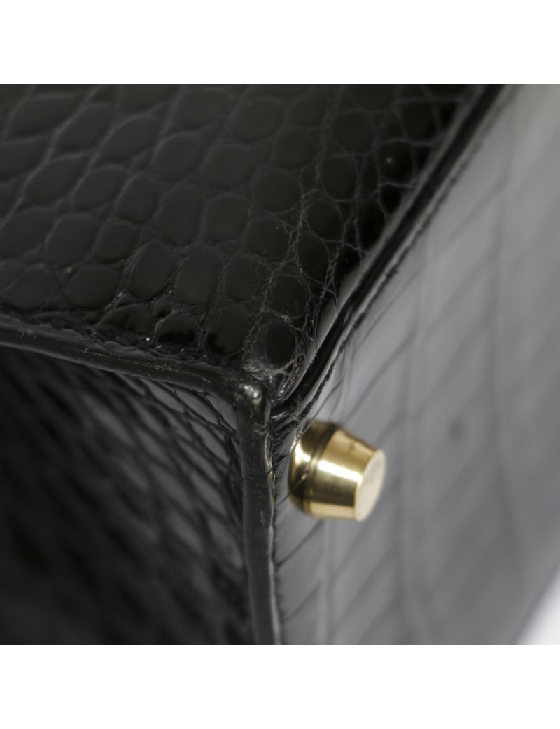 Kelly 28 HERMÈS black porosus crocodile leather