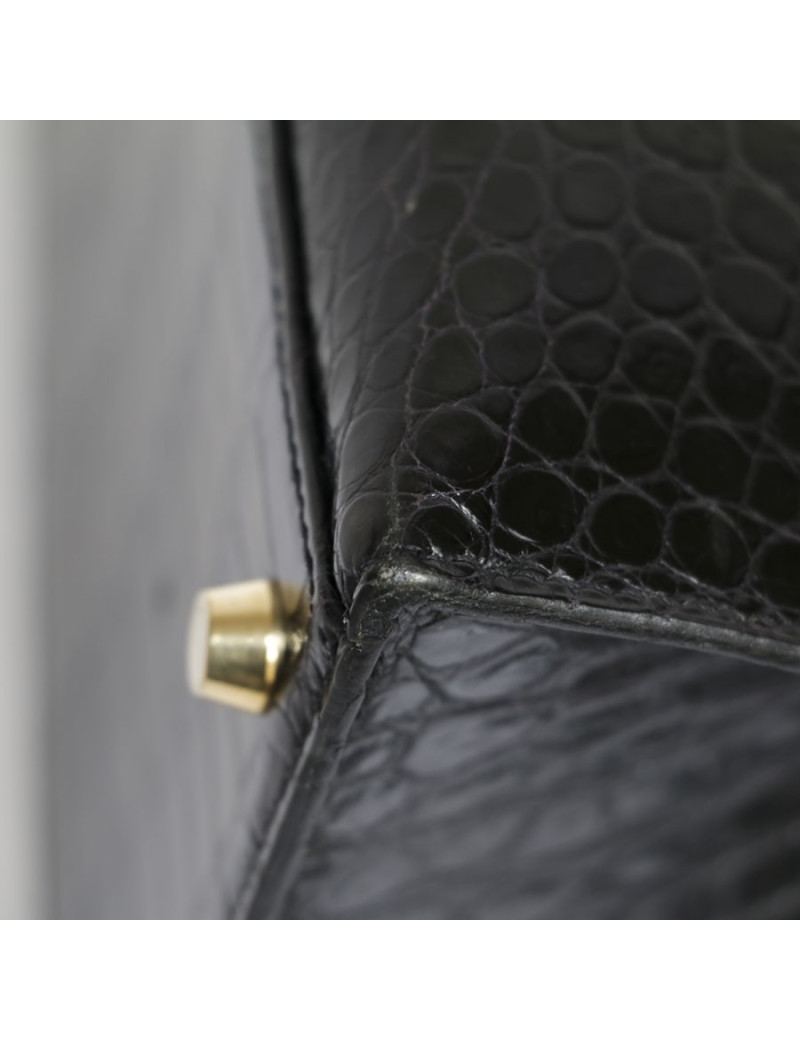 Kelly 28 HERMÈS black porosus crocodile leather