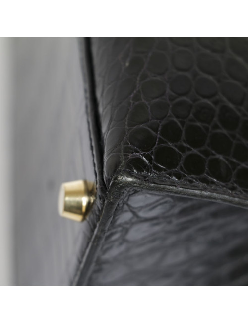 Kelly 28 HERMES croco noir porosus