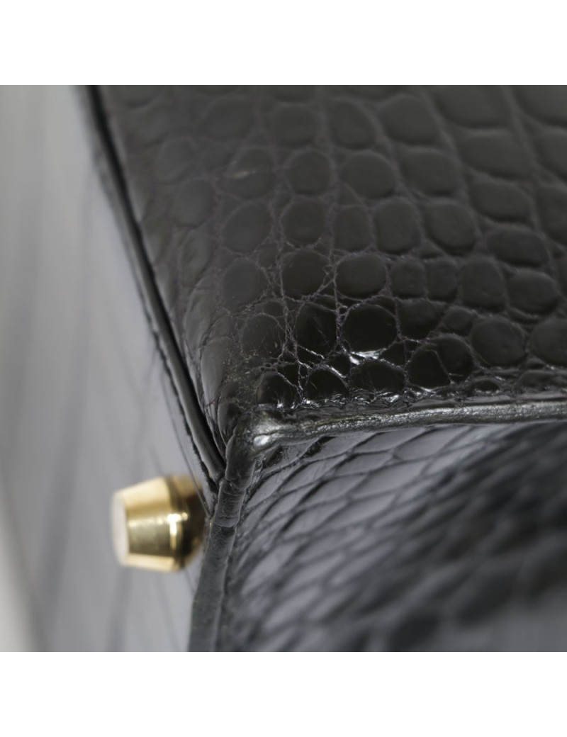Kelly 28 HERMÈS black porosus crocodile leather