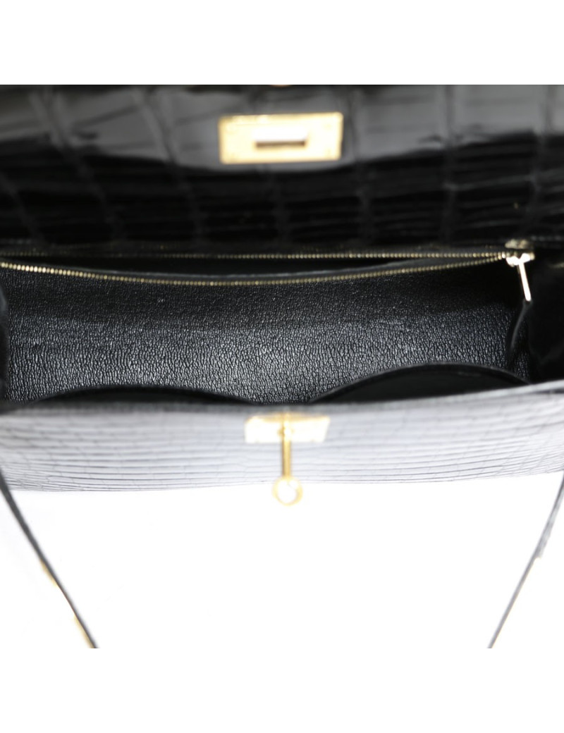 Kelly 28 HERMÈS black porosus crocodile leather