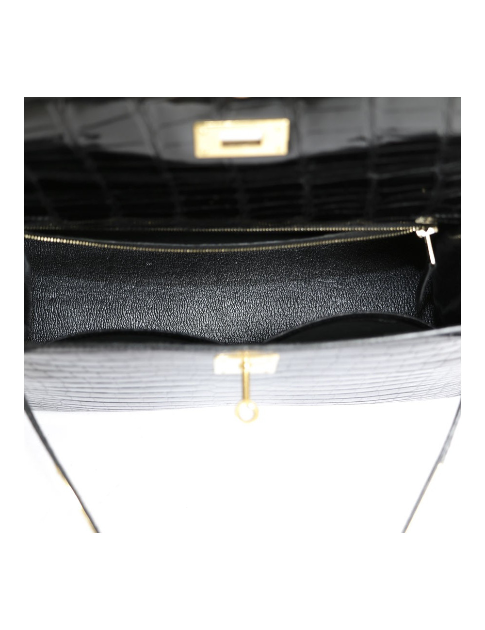 Kelly 28 HERMES croco noir porosus