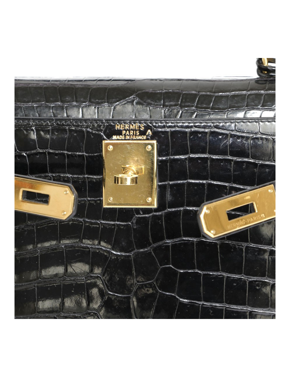 Kelly 28 HERMES croco noir porosus