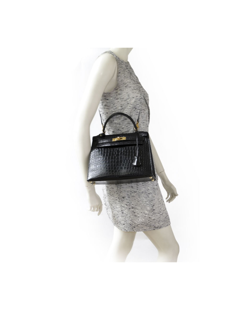 Kelly 28 HERMES croco noir porosus