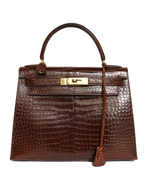 Kelly 28 HERMES crocodile porosus cognac