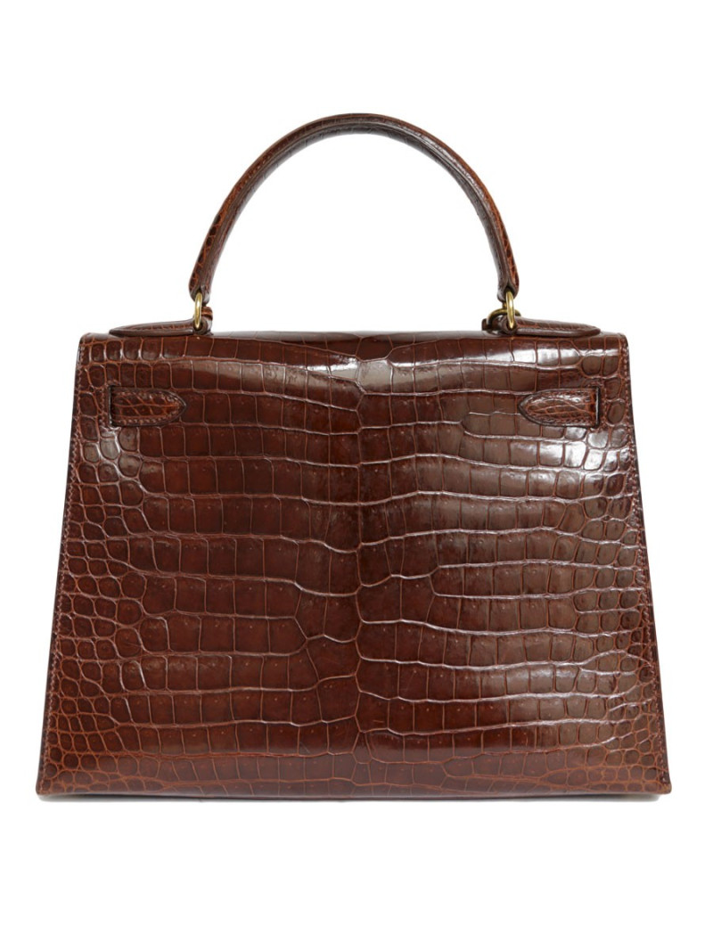 Kelly 28 HERMES crocodile porosus cognac