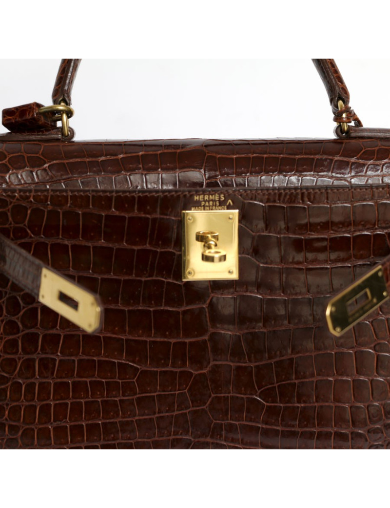 Kelly 28 HERMES crocodile porosus cognac