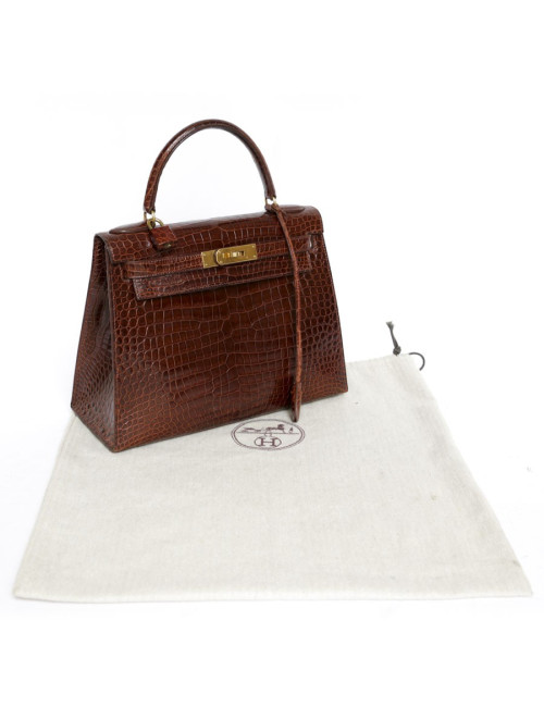 Kelly 28 HERMES crocodile porosus cognac