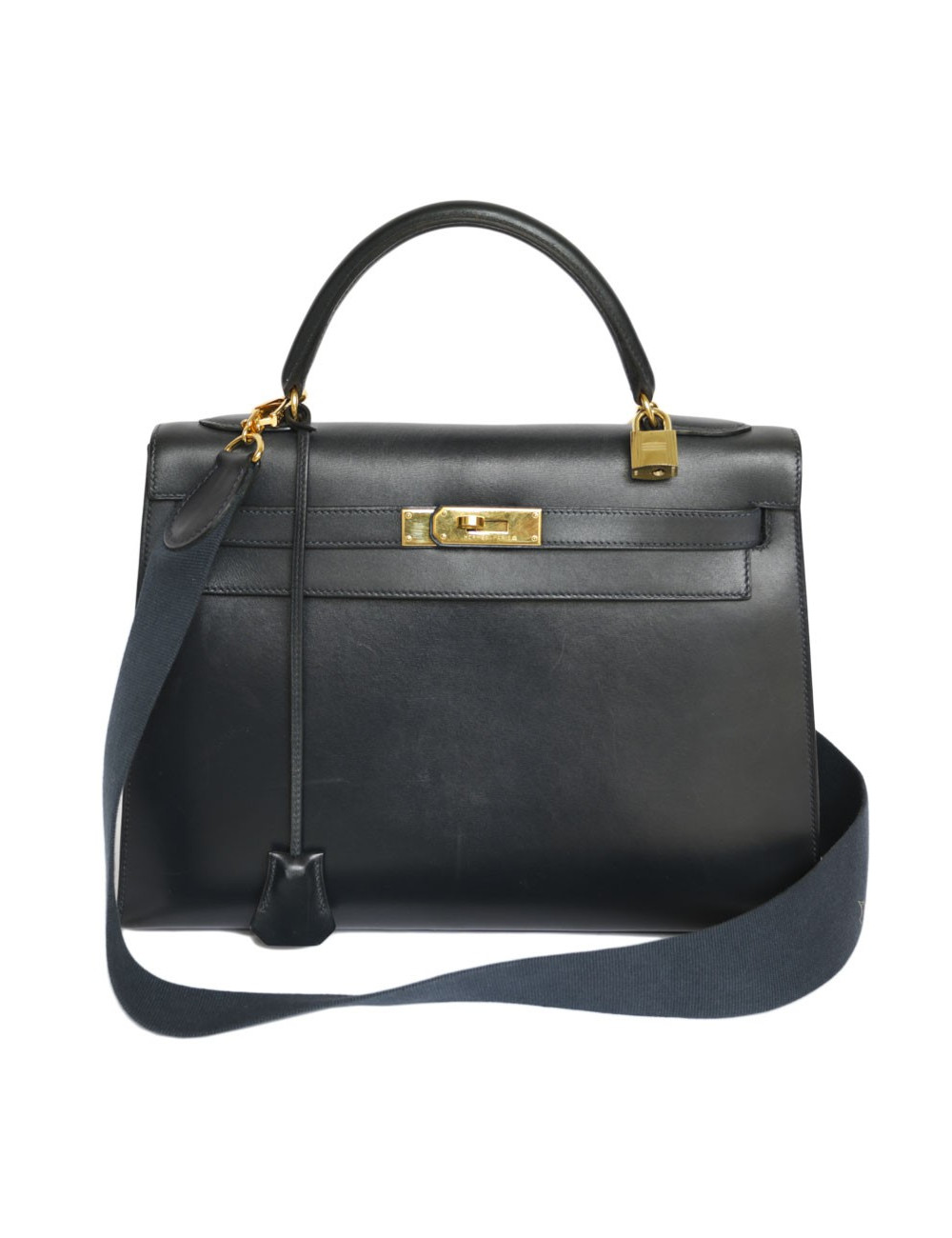 Kelly 32 HERMES cuir box bleu nuit