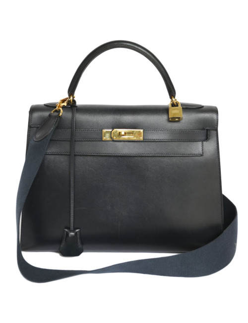 Kelly 32 HERMES cuir box bleu nuit