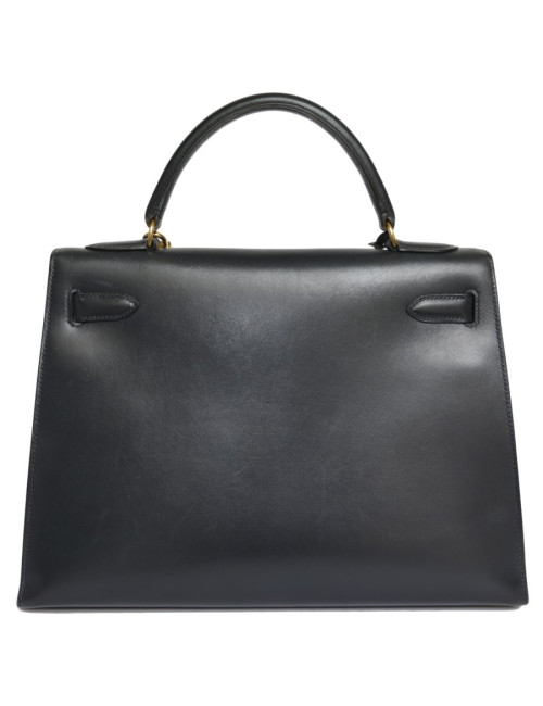 Kelly 32 HERMES cuir box bleu nuit