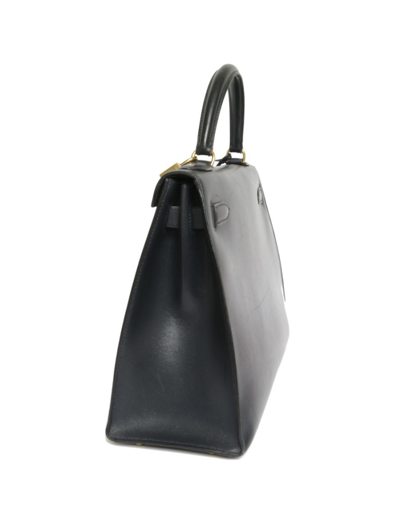 Kelly 32 HERMES cuir box bleu nuit