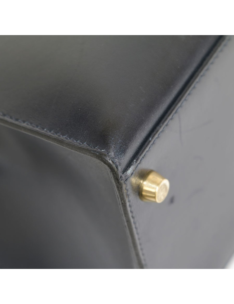 Kelly 32 HERMES cuir box bleu nuit