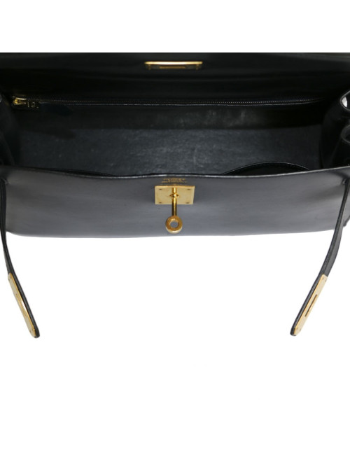 Kelly 32 HERMES cuir box bleu nuit