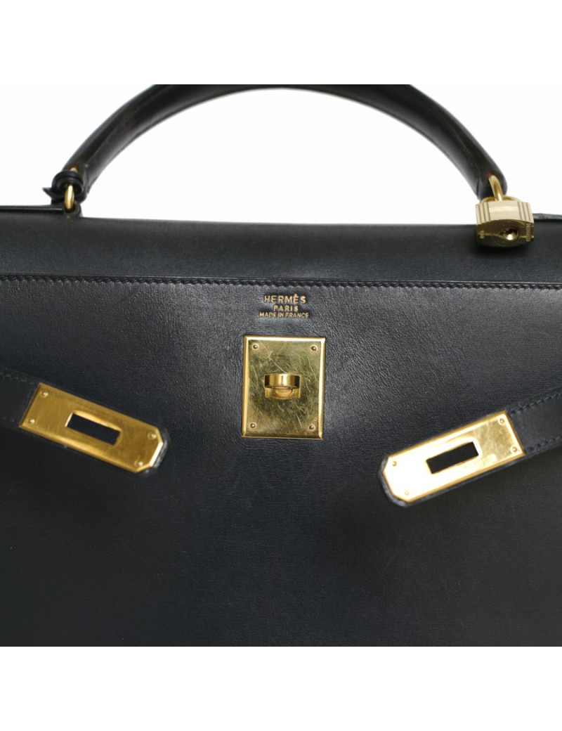 Kelly 32 HERMES cuir box bleu nuit