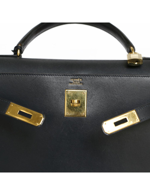 Kelly 32 HERMES cuir box bleu nuit
