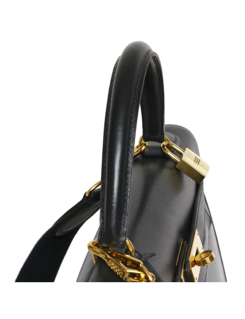 Kelly 32 HERMES cuir box bleu nuit