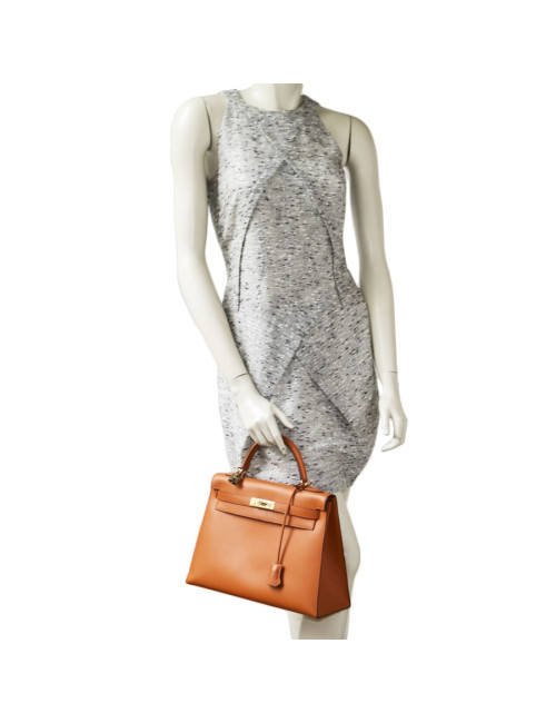 Kelly 32 HERMES cuir box orange feu