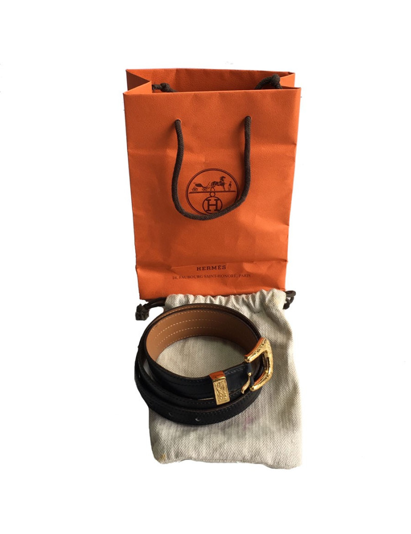 Ceinture HERMES Vintage en cuir noir T75