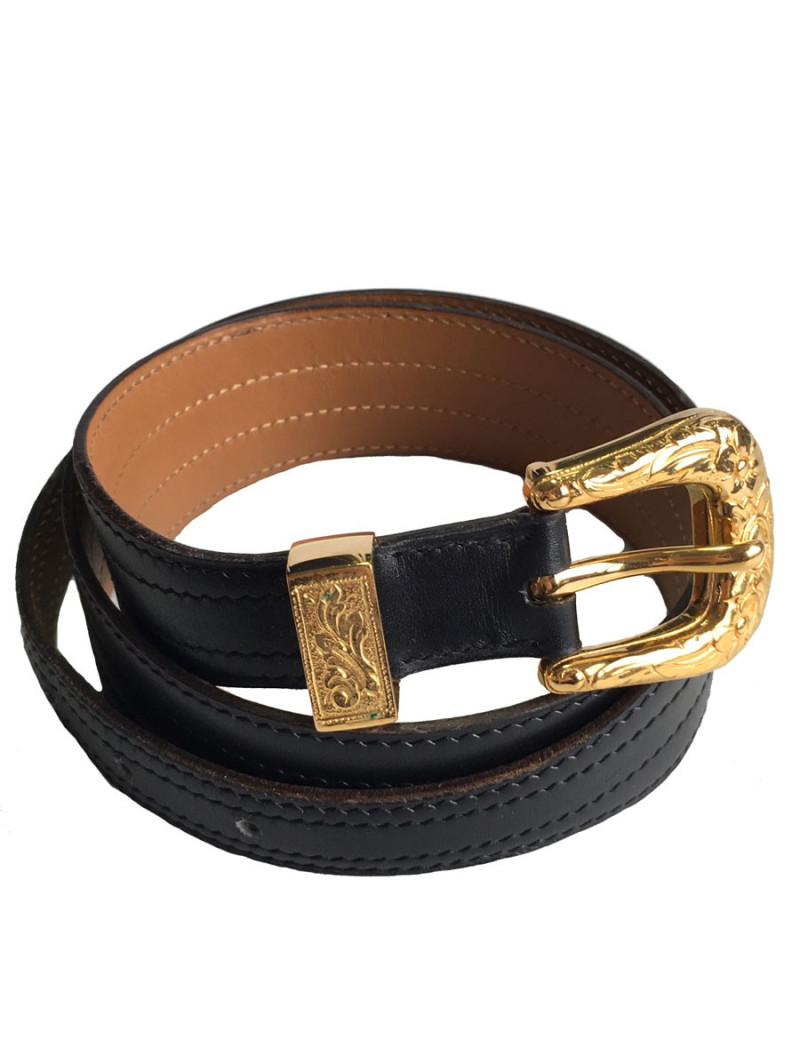 Ceinture HERMES Vintage en cuir noir T75