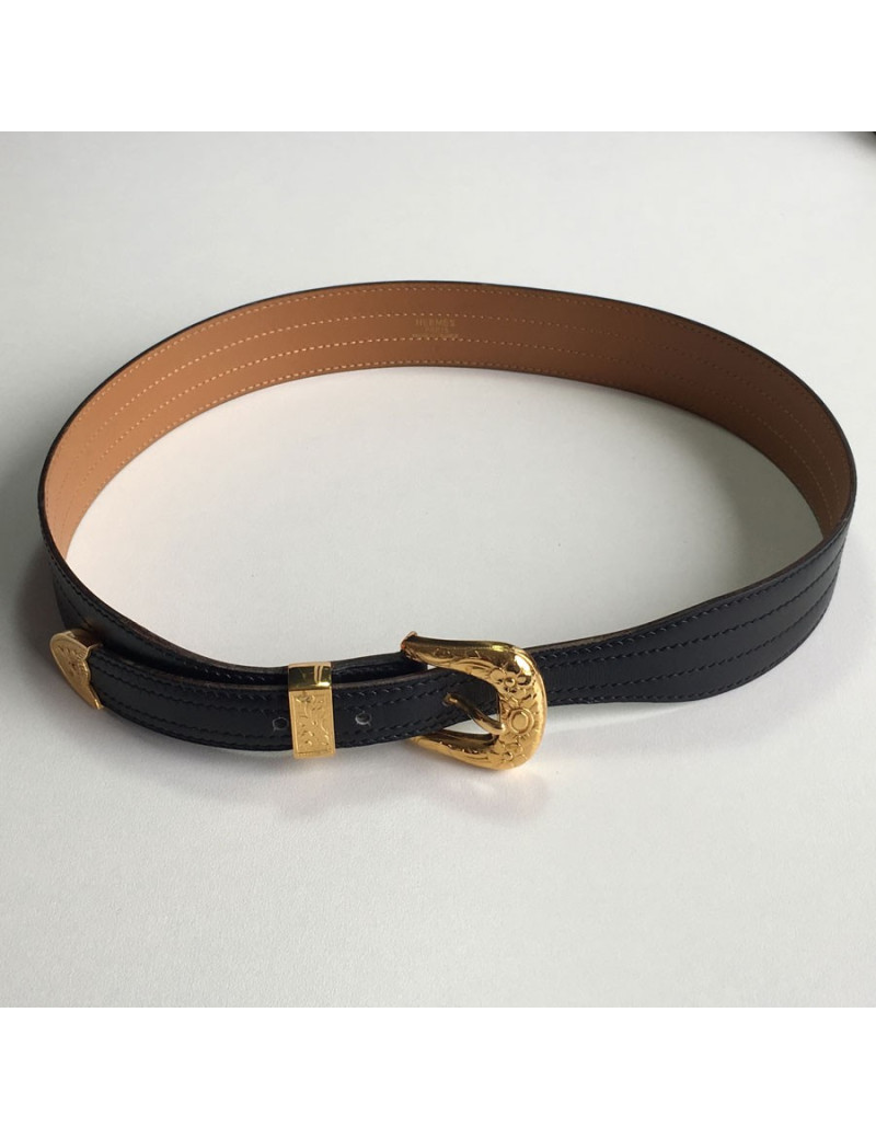 Ceinture HERMES Vintage en cuir noir T75