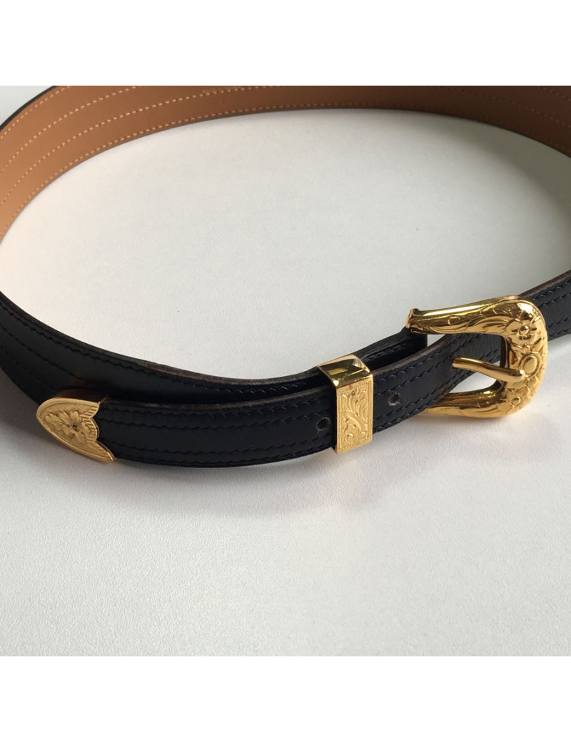 Ceinture HERMES Vintage en cuir noir T75