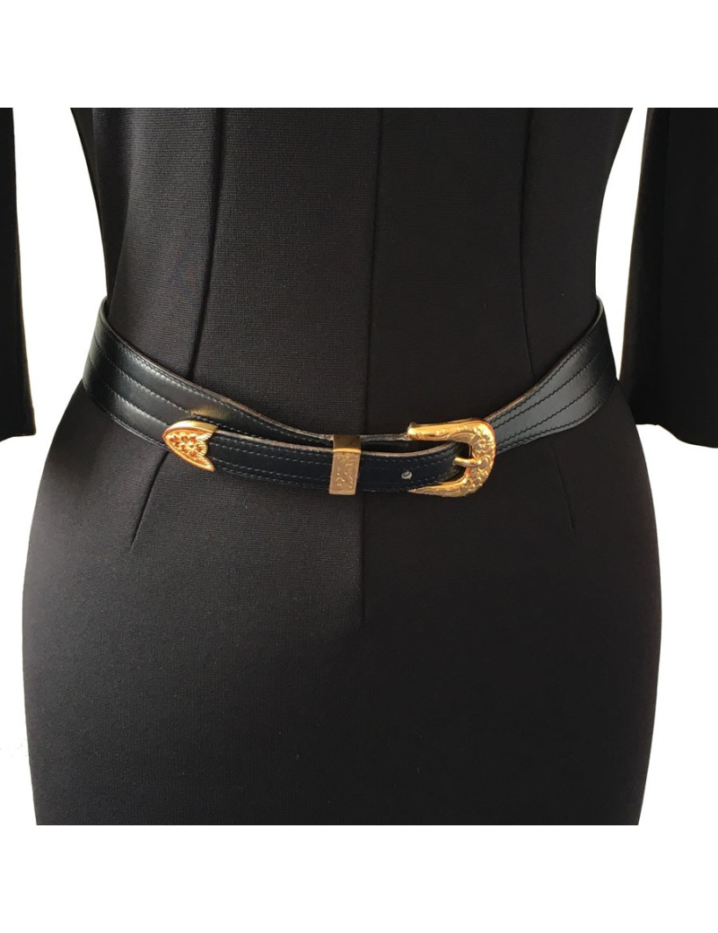 Ceinture HERMES Vintage en cuir noir T75