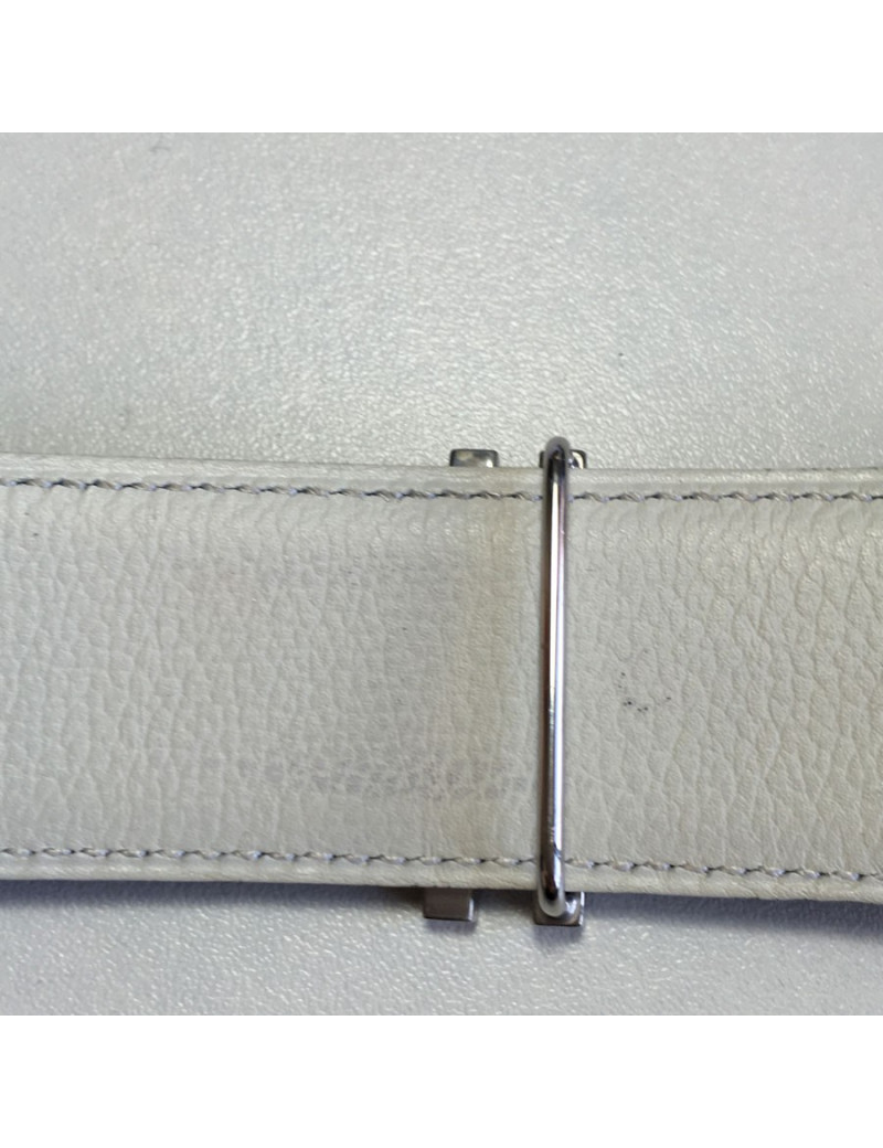 Ceinture HERMES cuir lisse bleu bijouterie argentée T65
