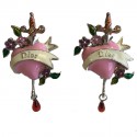 DIOR pink heart clips and multicolor rhinestone earrings