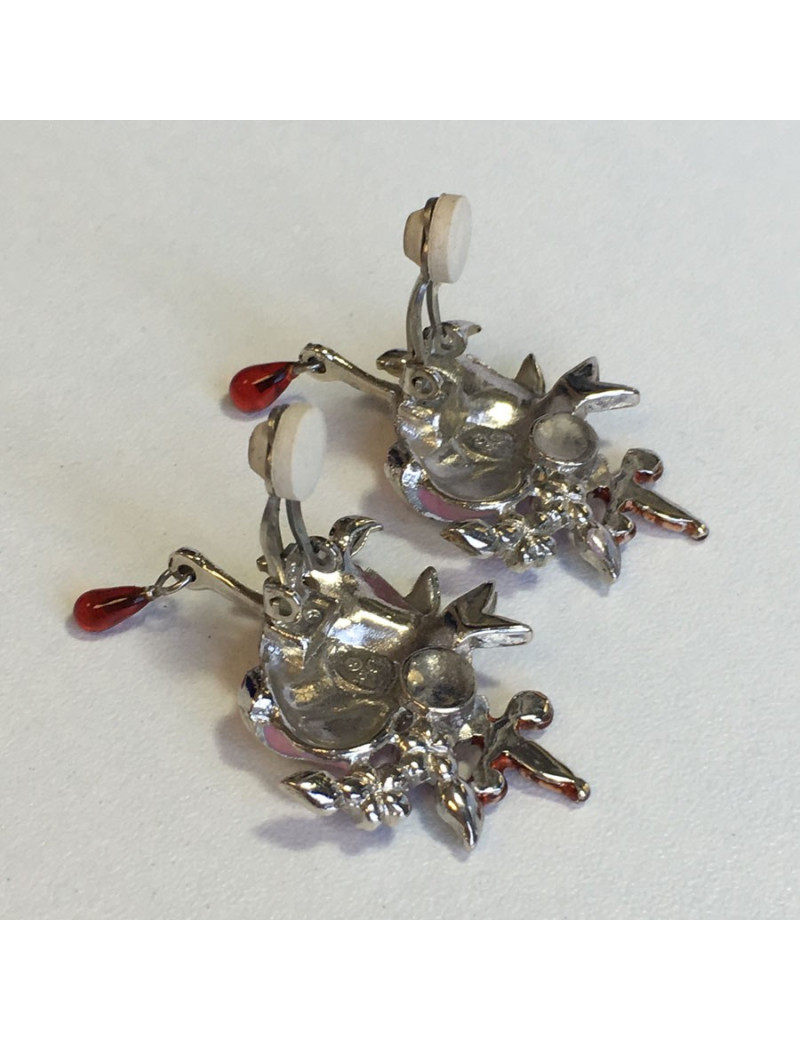 DIOR pink heart clips and multicolor rhinestone earrings