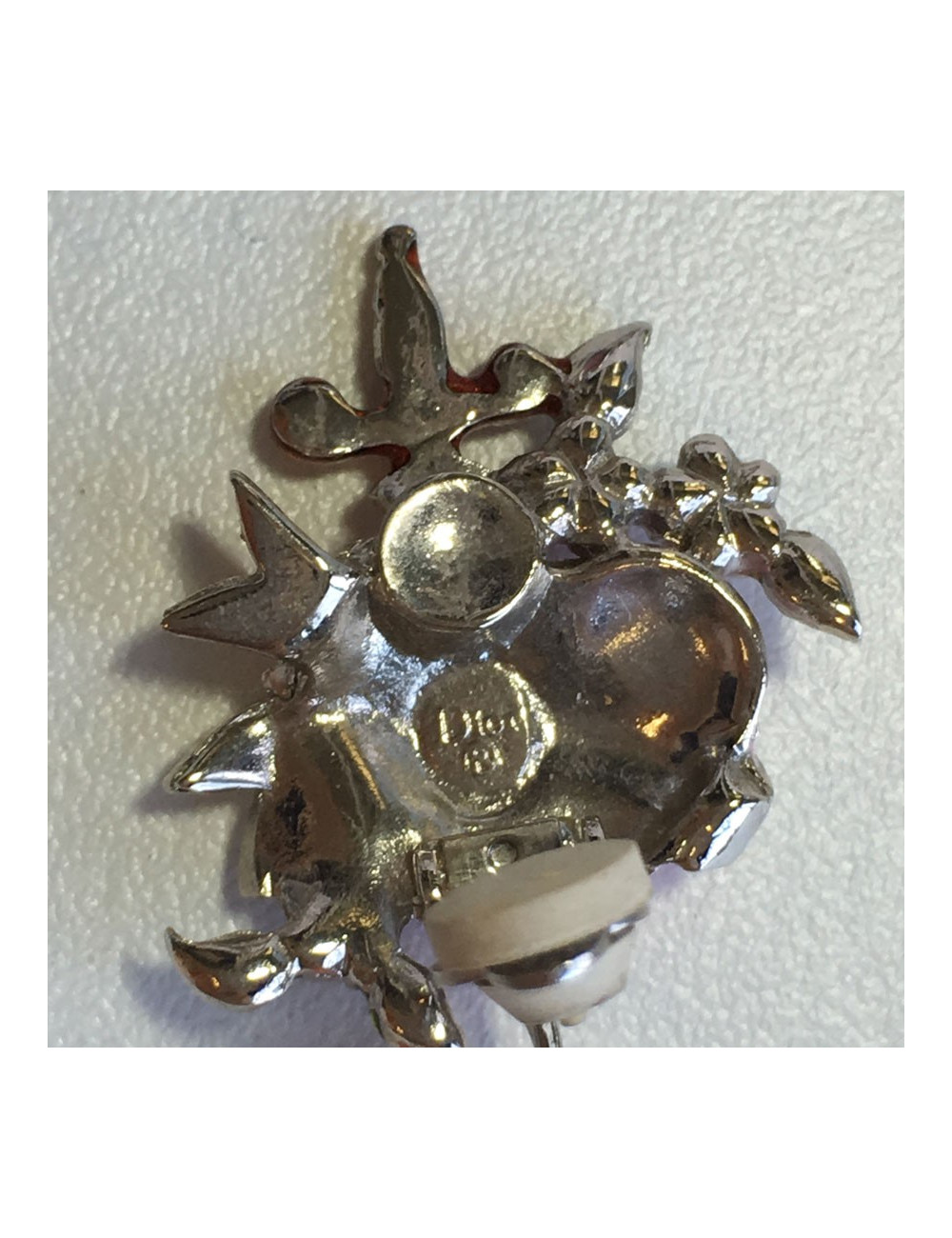 DIOR pink heart clips and multicolor rhinestone earrings