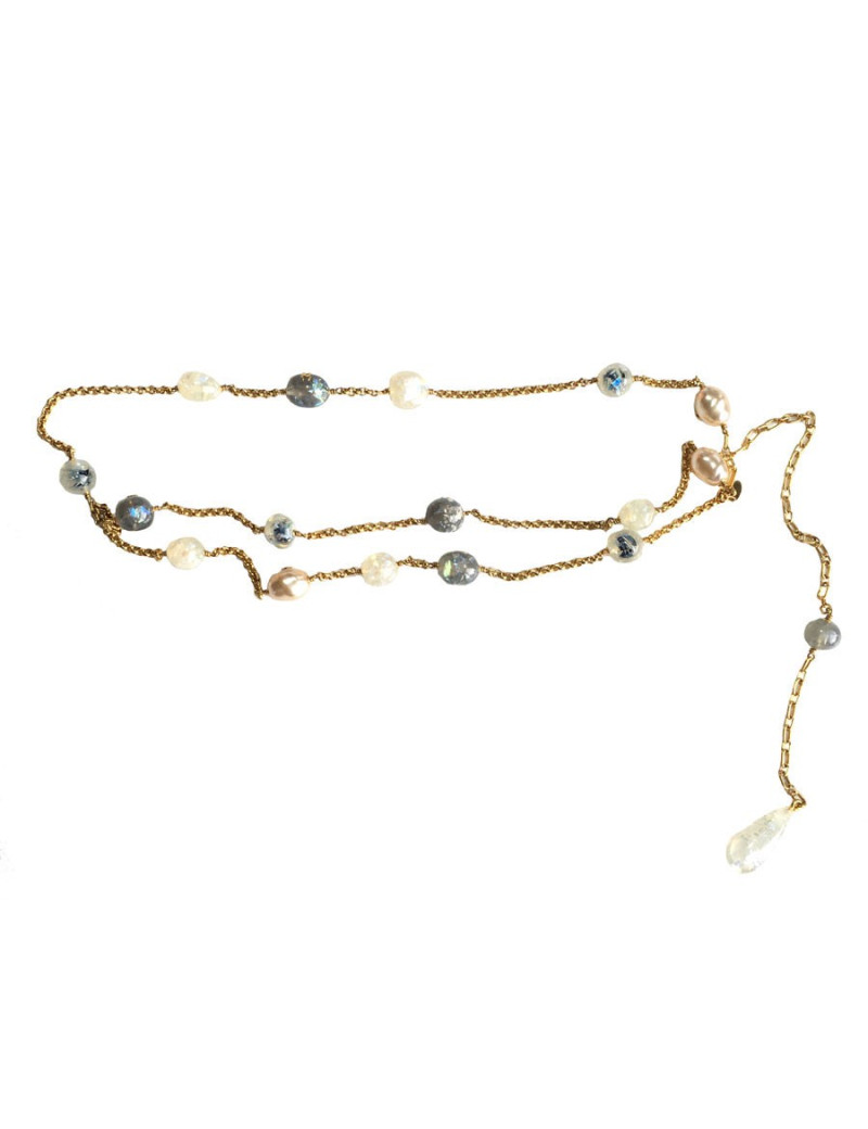 Ceinture sautoir CHANEL perles bleues et perles nacrées