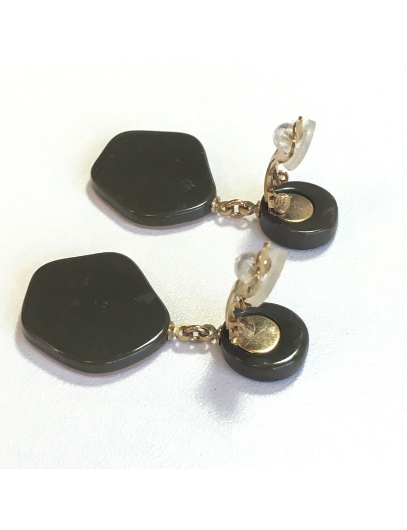 Boucles d'oreille clips CHANEL camélias kaki et marron clair