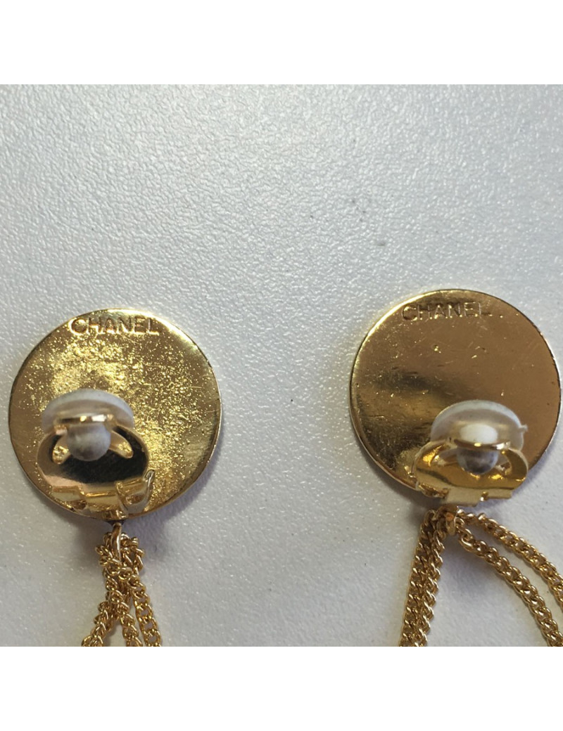 Boucles d'oreille clips CHANEL couture et collector dorés