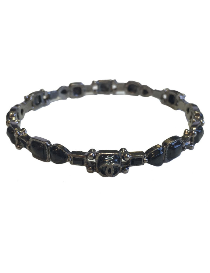 Bracelet CHANEL en pâte de verre noire et grise