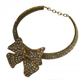Marguerite de Valois ribbon choker neckalce in gilded metal and rhinestones