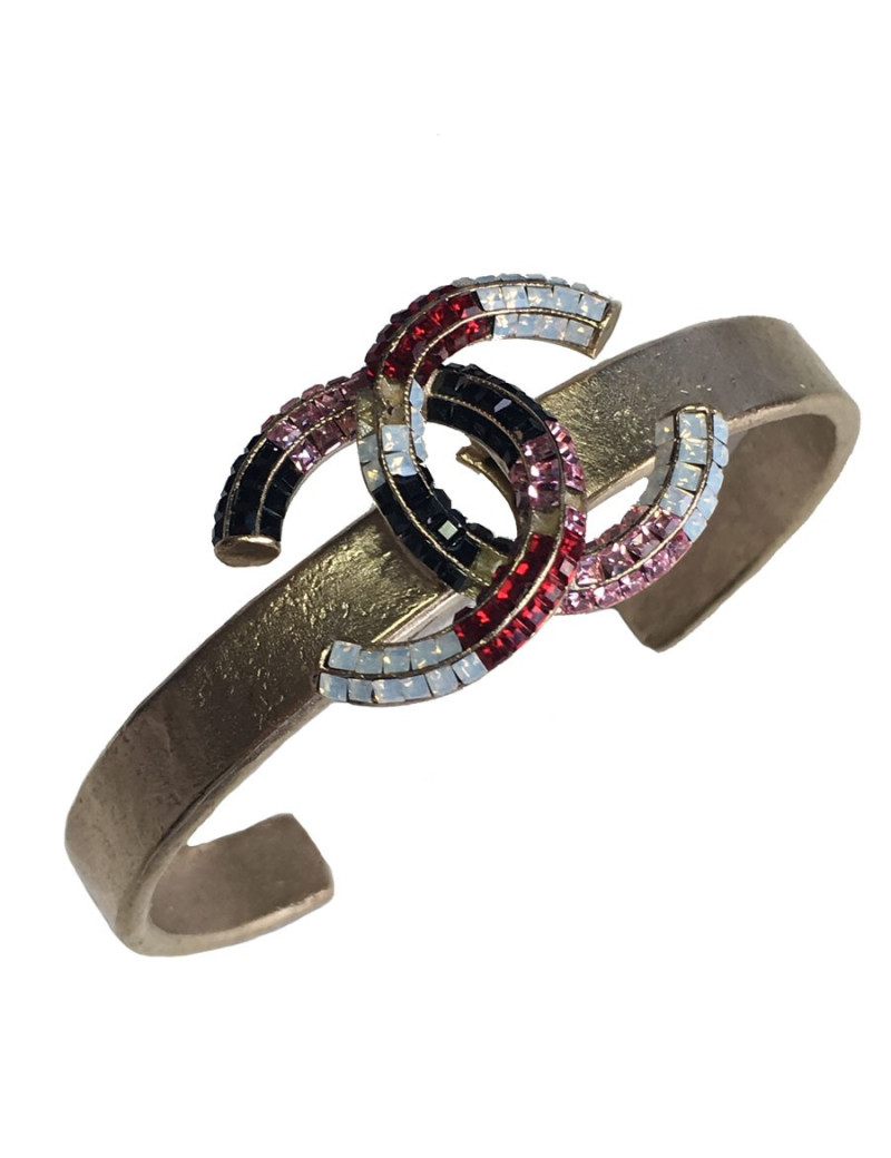 CHANEL bracelet gold gold metal pale and CC set with Rhinestones