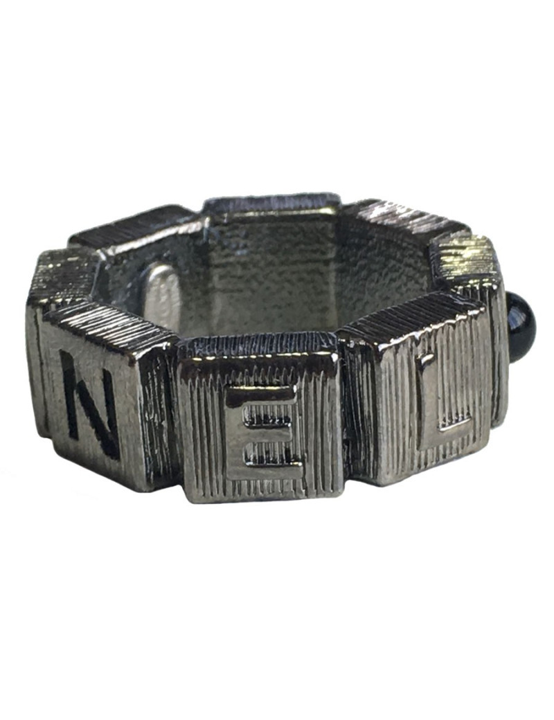 Bague CHANEL en métal argenté et perle noire T53