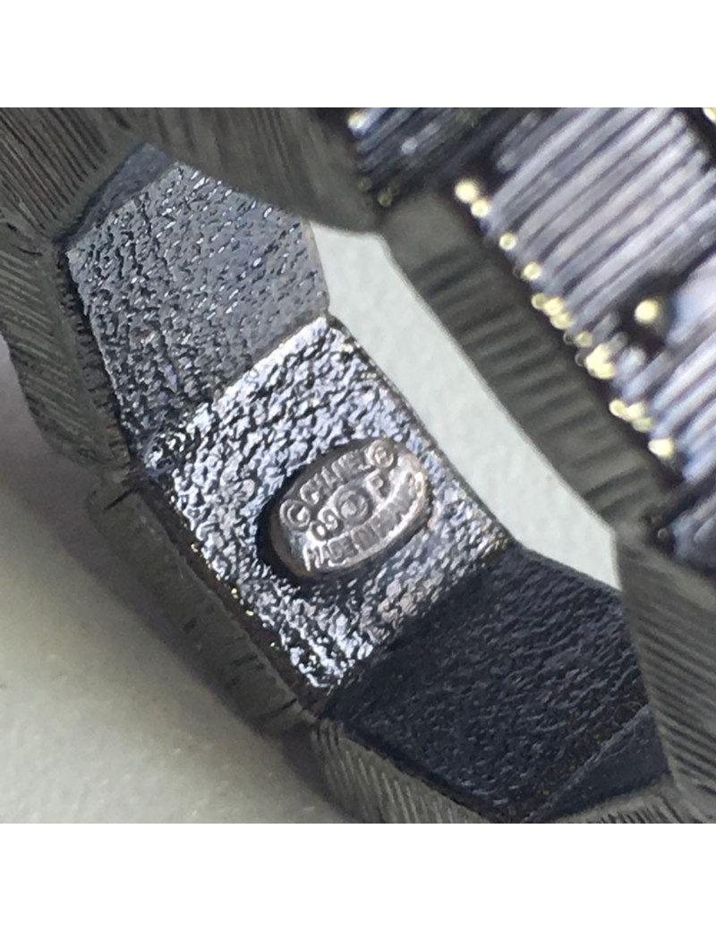 Bague CHANEL en métal argenté et perle noire T53