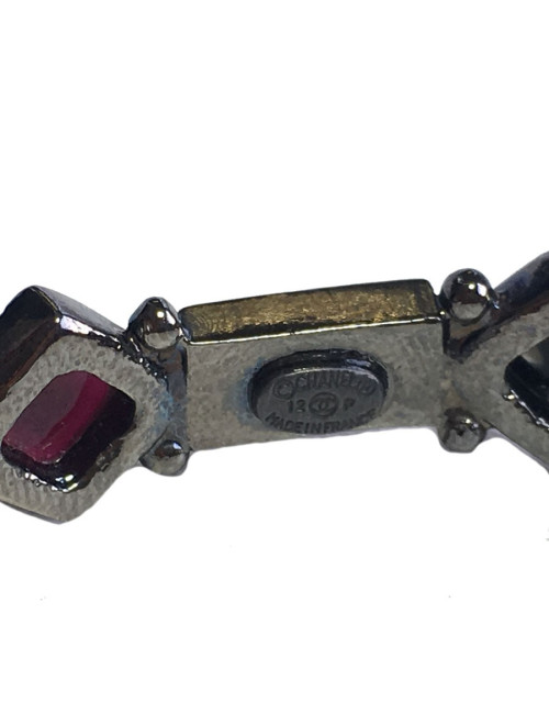 Bracelet CHANEL pâte de verre fuchsia, noir et cristal noir