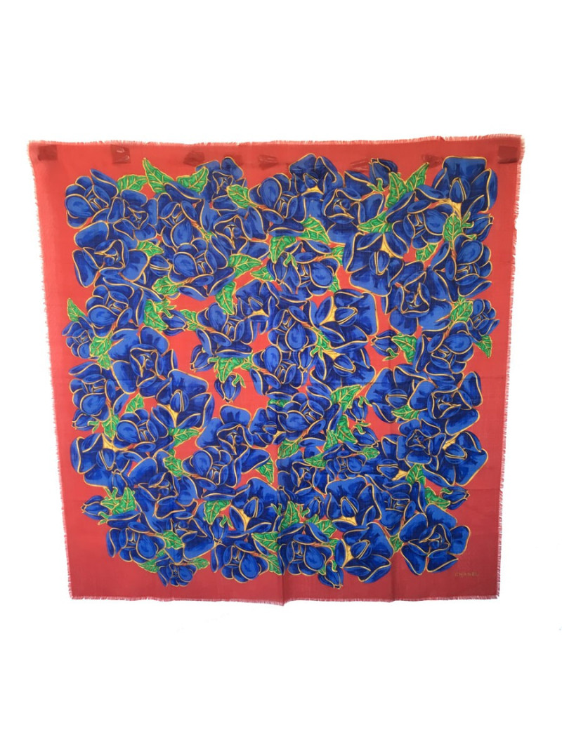 Châle CHANEL en laine et soie rouge, bleu, vert et or