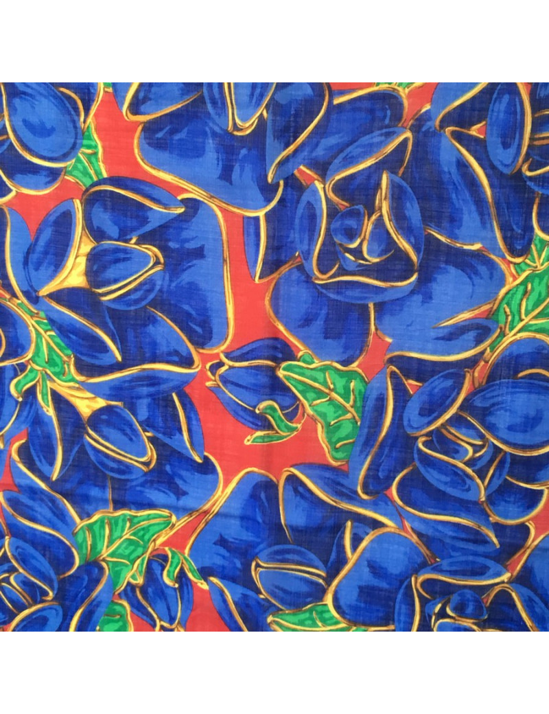 Châle CHANEL en laine et soie rouge, bleu, vert et or