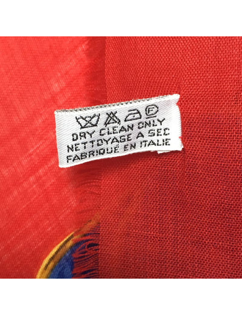 Châle CHANEL en laine et soie rouge, bleu, vert et or