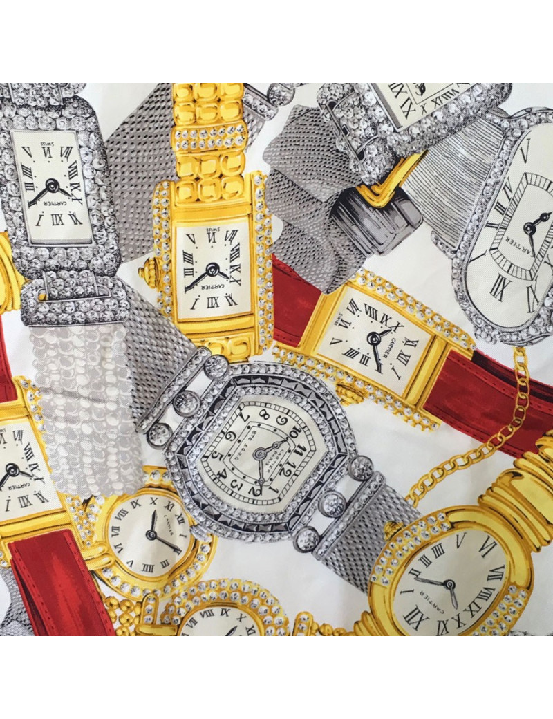 Foulard CARTIER "Must" en soie ivoire à bordure rouge