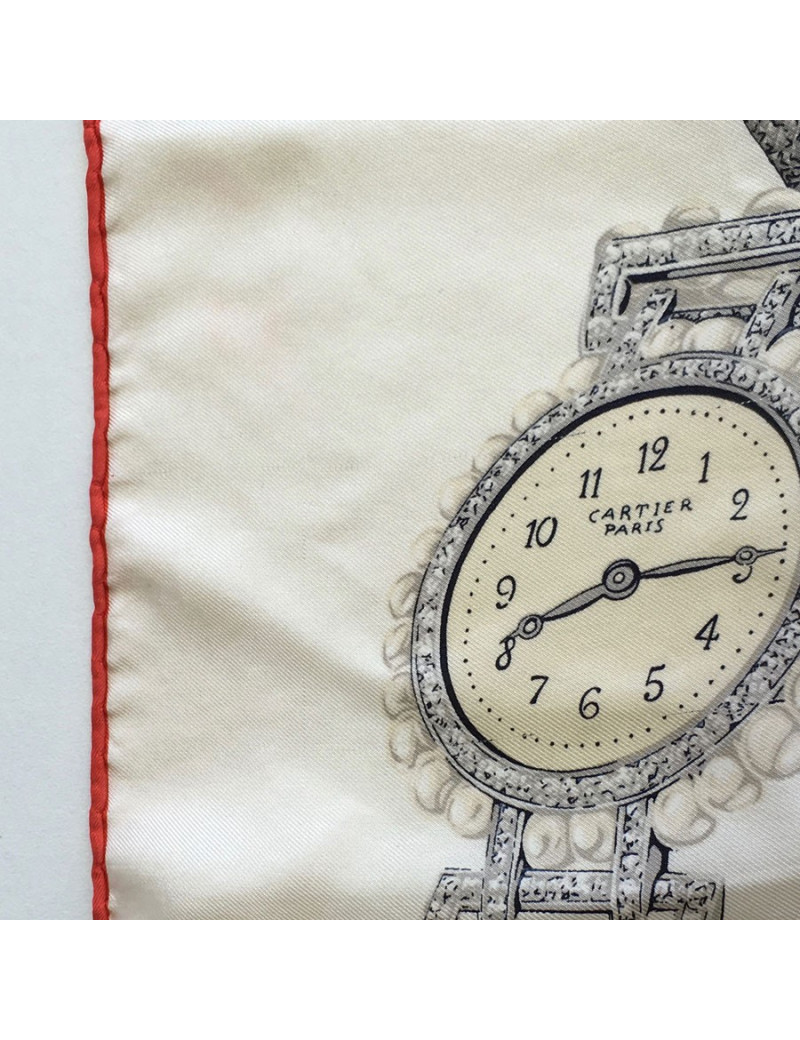 Foulard CARTIER "Must" en soie ivoire à bordure rouge